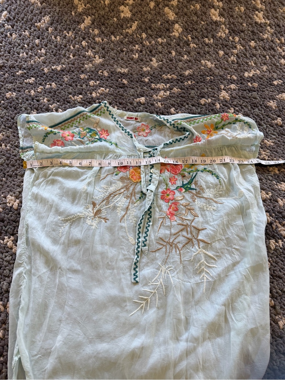 Johnny Was Light Blue Embroidered Boho Tunic - Picture 5 of 5